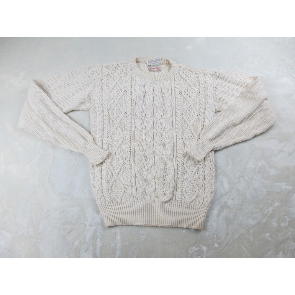 VINTAGE Lord Jeff Sweater Mens Medium White Knit Pullover Cotton Casual‎ USA*